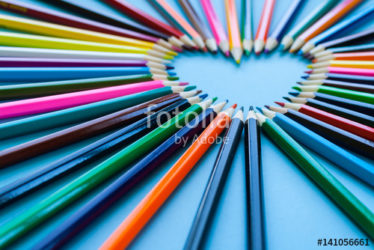 Abstract blur background. Crayon heart - Heart shape made of col